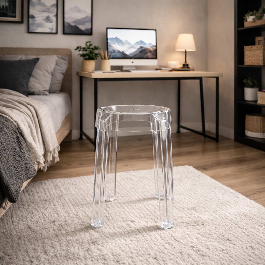 Tabouret transparent en acrylique rond – siège moderne pour intérieur