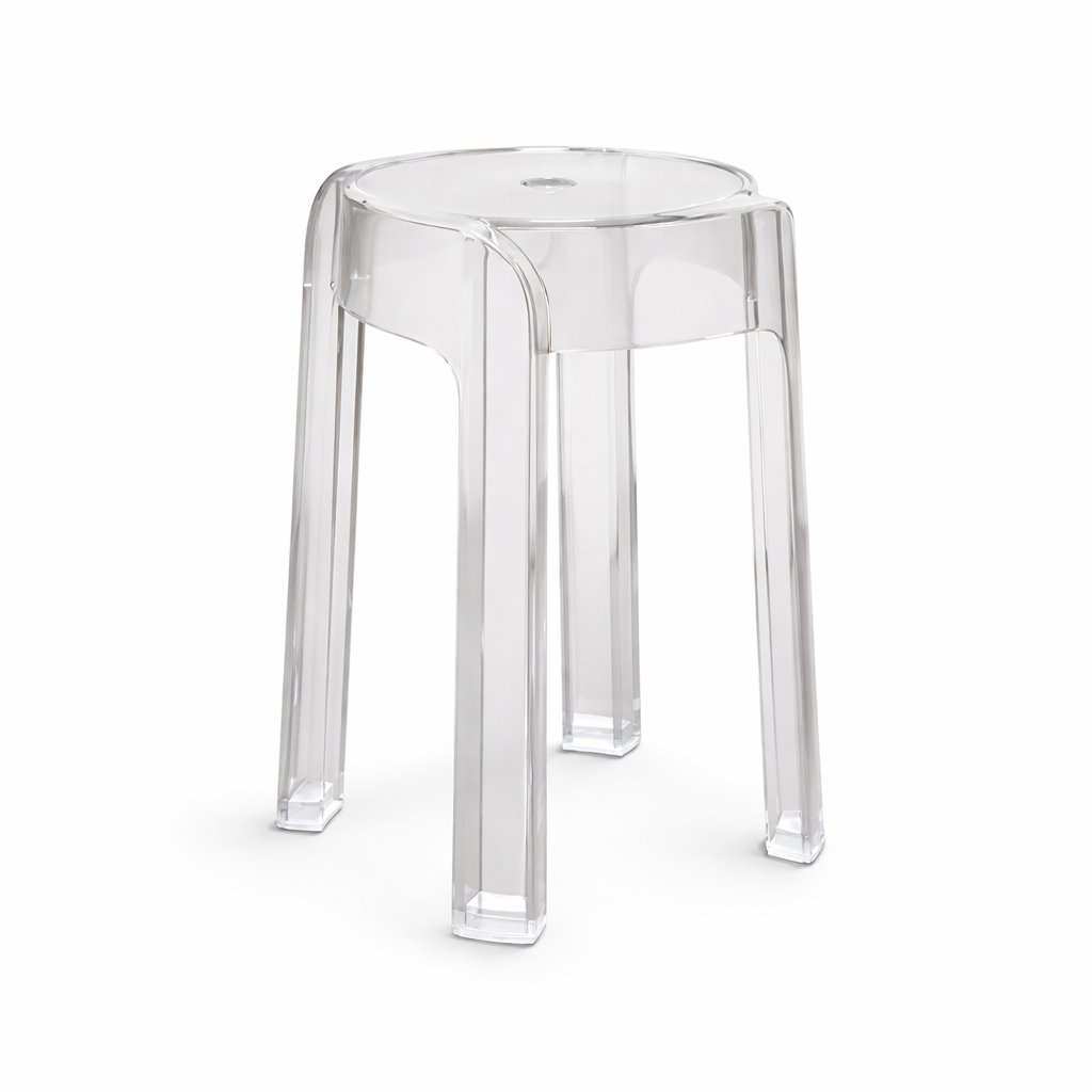 Tabouret transparent en acrylique rond – siège moderne pour intérieur