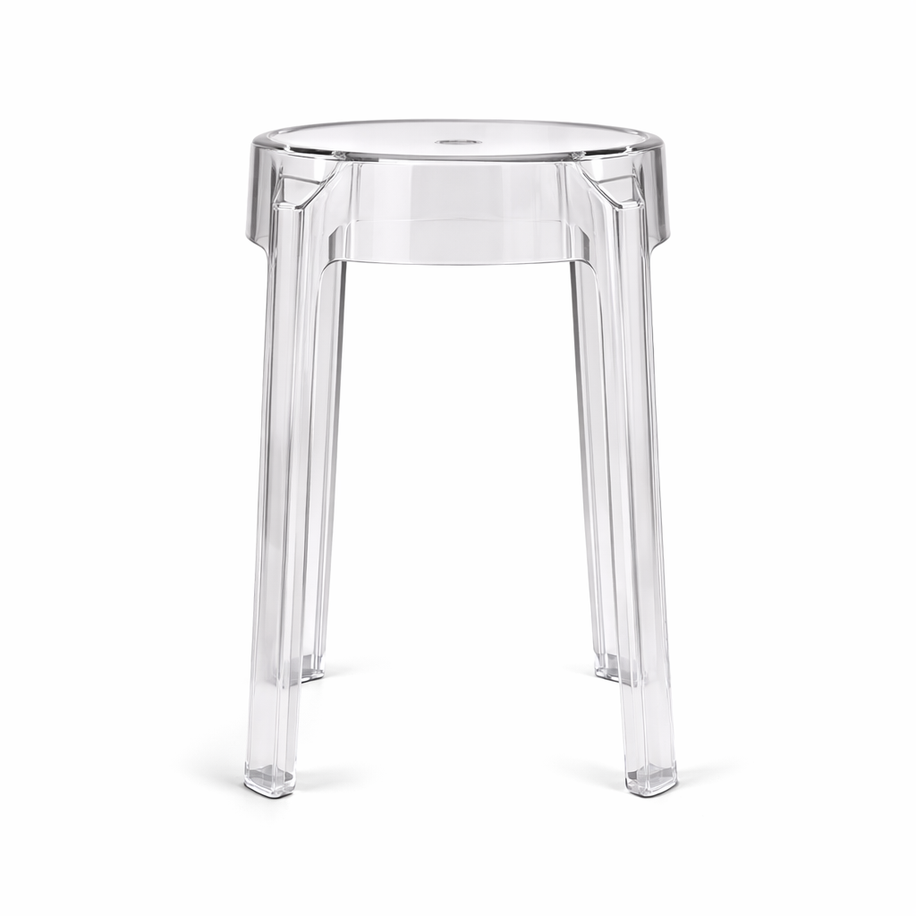 Tabouret transparent en acrylique rond – siège moderne pour intérieur