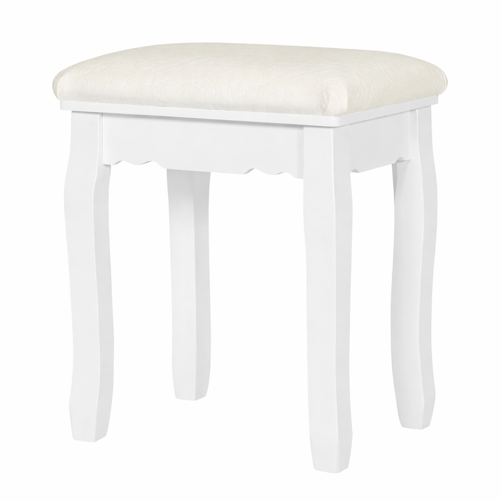 Tabouret velours blanc style baroque – siège élégant pour chambre ou coiffeuse