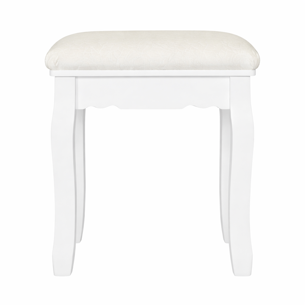 Tabouret velours blanc style baroque – siège élégant pour chambre ou coiffeuse