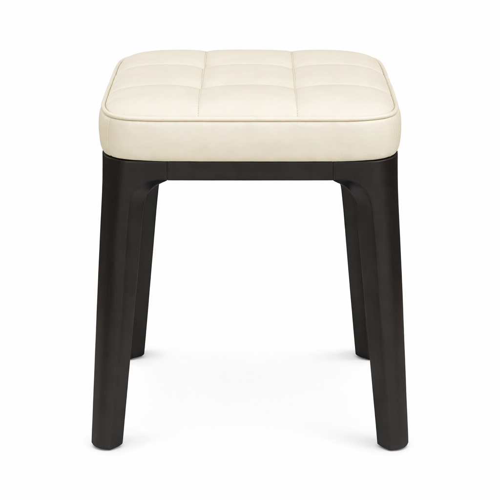 Tabouret carré en cuir beige avec pieds bois – siège moderne et élégant