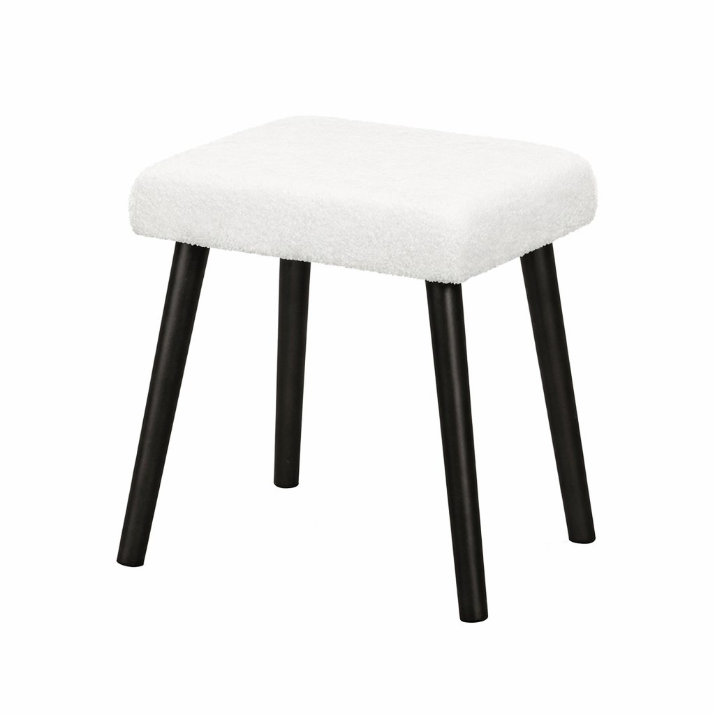Tabouret en tissu teddy avec pieds noirs – siège confortable