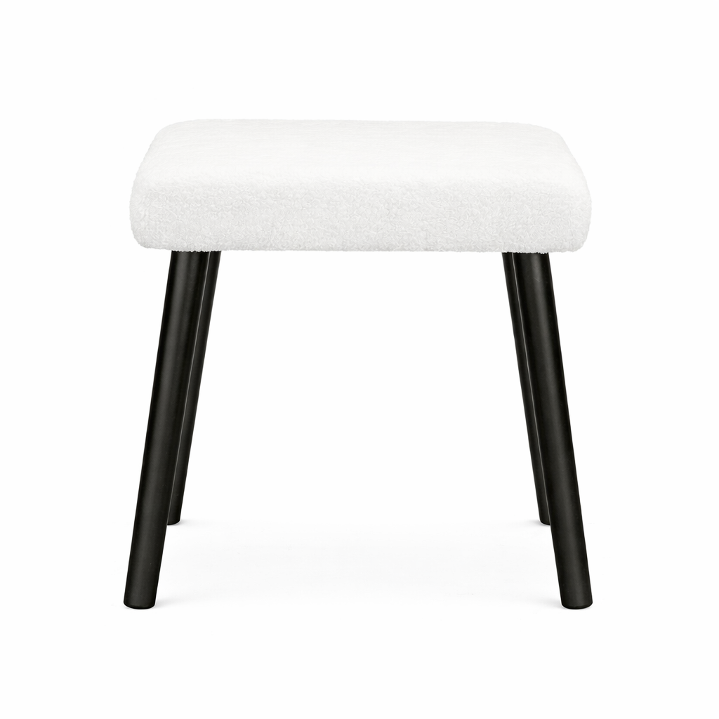 Tabouret en tissu teddy avec pieds noirs – siège confortable