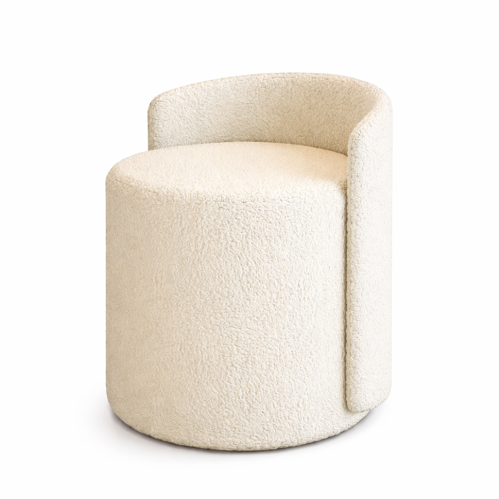 Tabouret blanc crème en tissu bouclé avec assise rembourrée – siège moderne et confortable