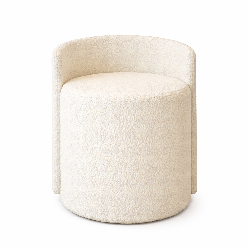 Tabouret blanc crème en tissu bouclé avec assise rembourrée – siège moderne et confortable
